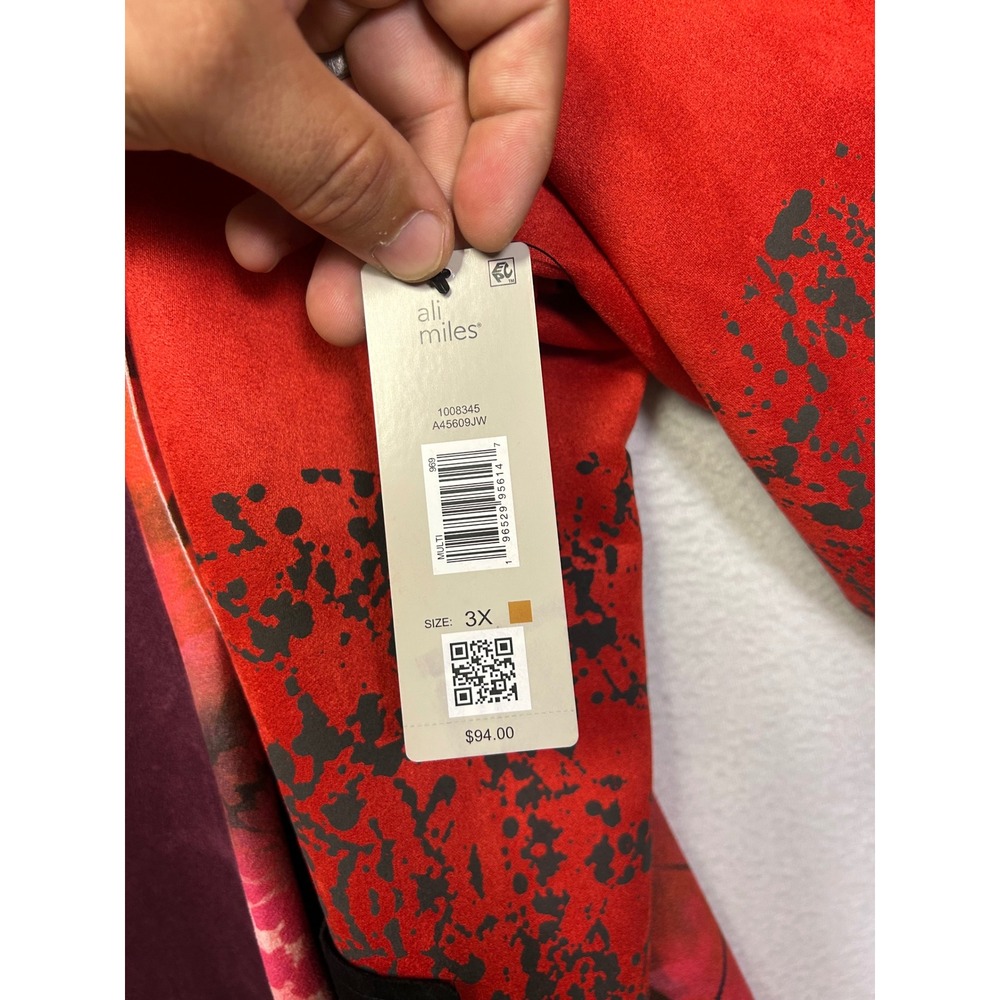 Artistic Lagenlook Ali Miles Womens 3X Red Mixed Print Open Front Jacket Travel - Picture 5 of 11